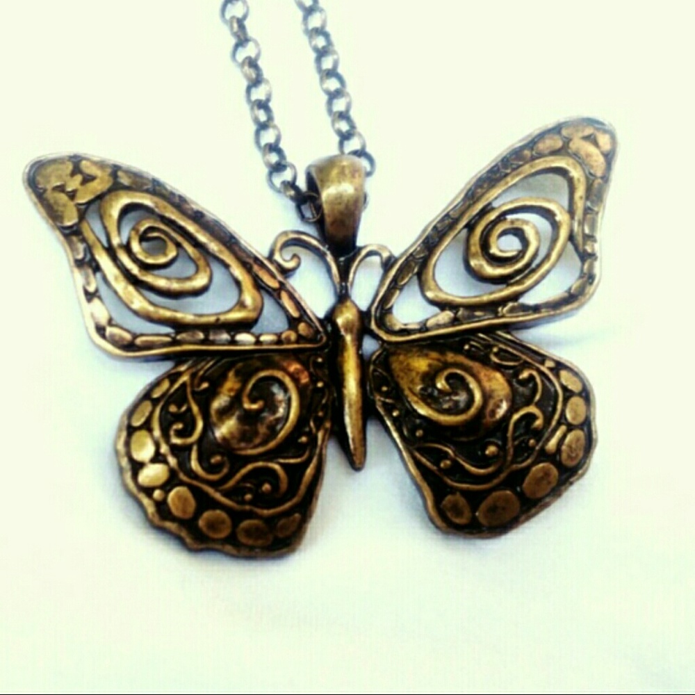 Beautiful Vintage Large Brass Butterfly Necklace